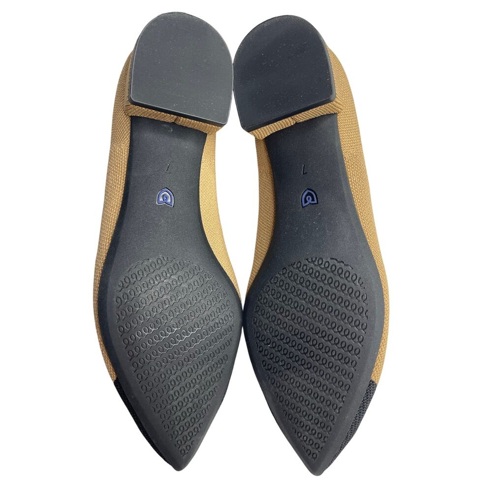 Rothys The High Point Wren Cap Toe Knit Shoes 7 Tan Black Pointed Toe Low Heel - Picture 9 of 13